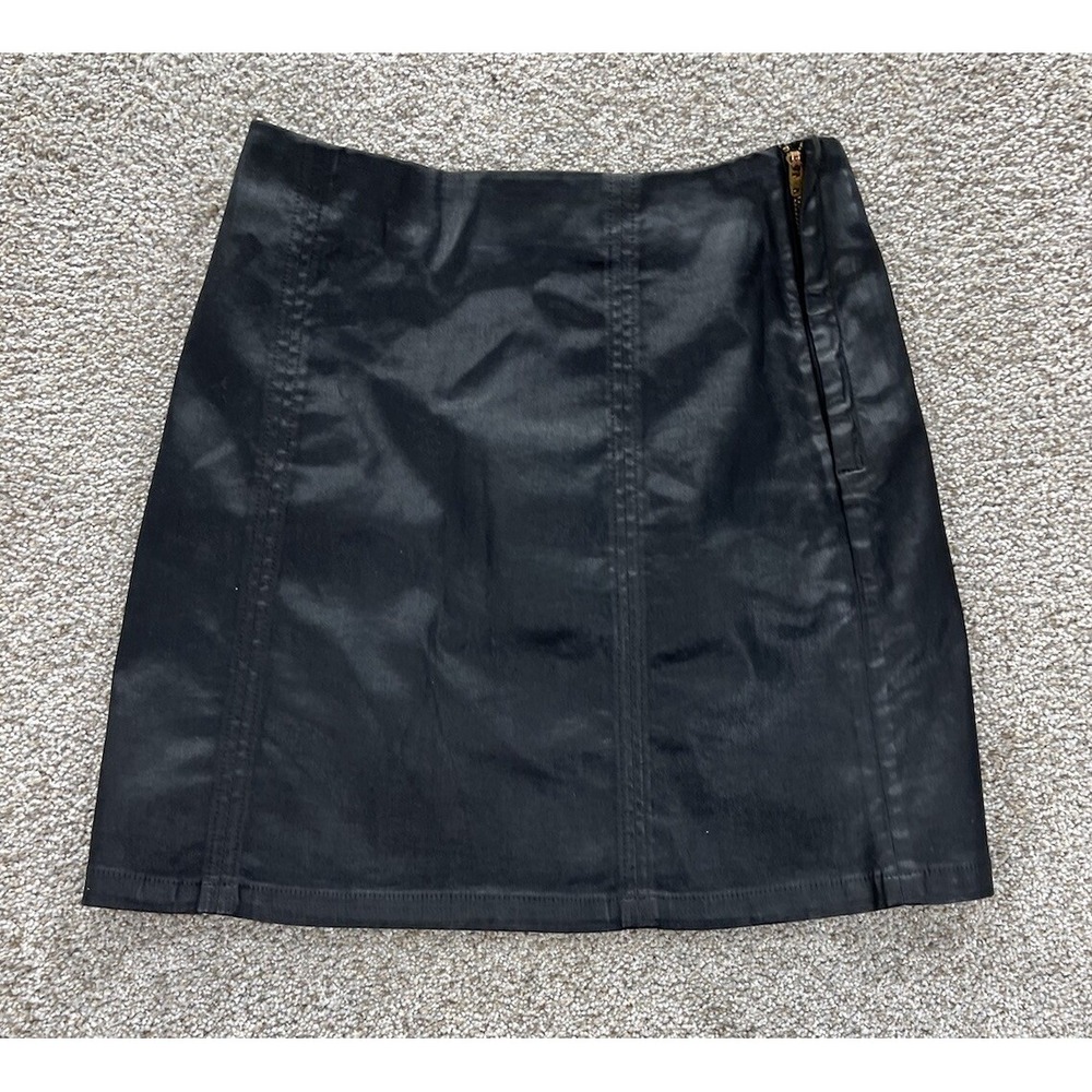 AG Adriano Goldschmied Mini Skirt Womens 24 Black Adaline A-Line Coated USA Made - Picture 2 of 11